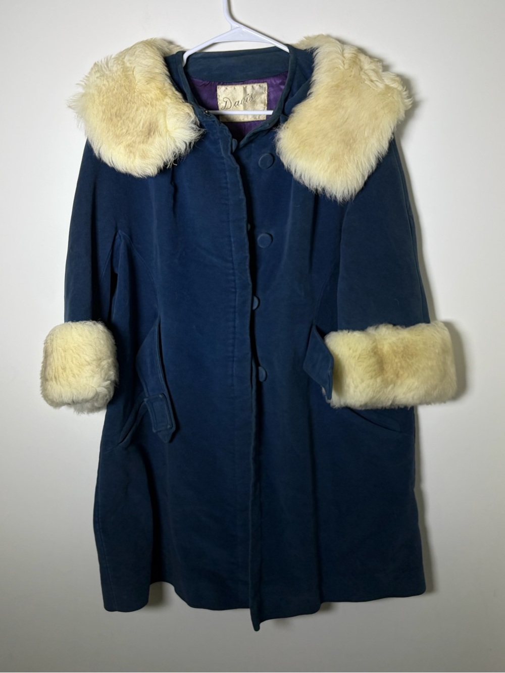Vintage Women’s M Navy Country Pacer with Cream Fur Trim - Classic Women’s Coat